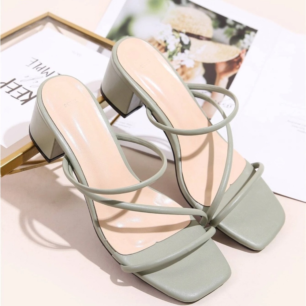 NEW Sage Thin Strap Chunky Heeled Mules